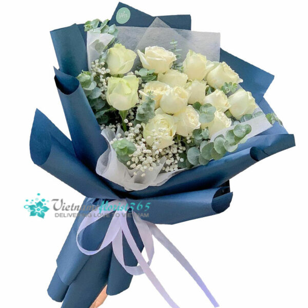 Smile Please - White Rose Flower Bouquet