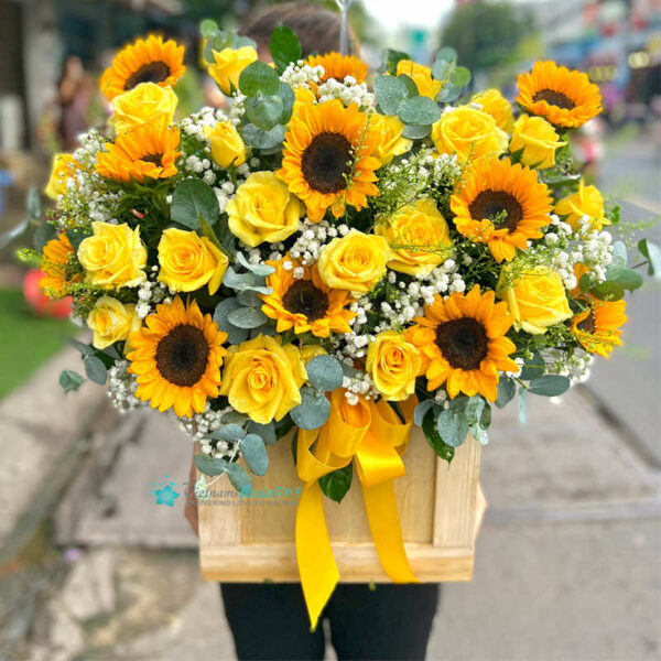 Sunflower & Yellow Rose Basket - Image 2